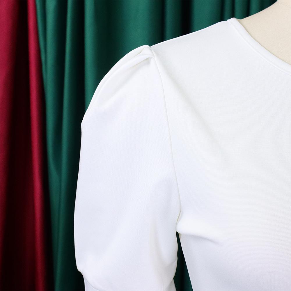 YYFS Женская мода лето весна однотонный принт с коротким рукавом и круглым вырезом с высокой талией повседневные платья