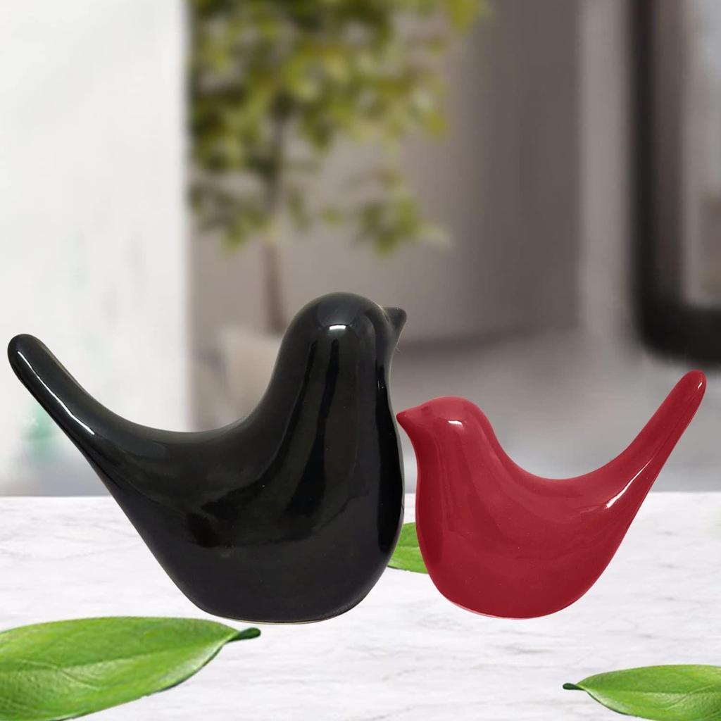 Creative Black and Red Glossy Ceramic Birds Figurines Home Decorations Accessories Party (Pack of 2, Black & Red)