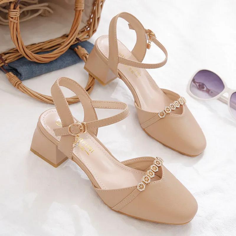 Zapatos de mujer женские повседневные бежевые весенне-летние туфли с пряжкой на ремне, удобные офисные туфли для работы, женские туфли на каблуке абрикосового цвета ba163