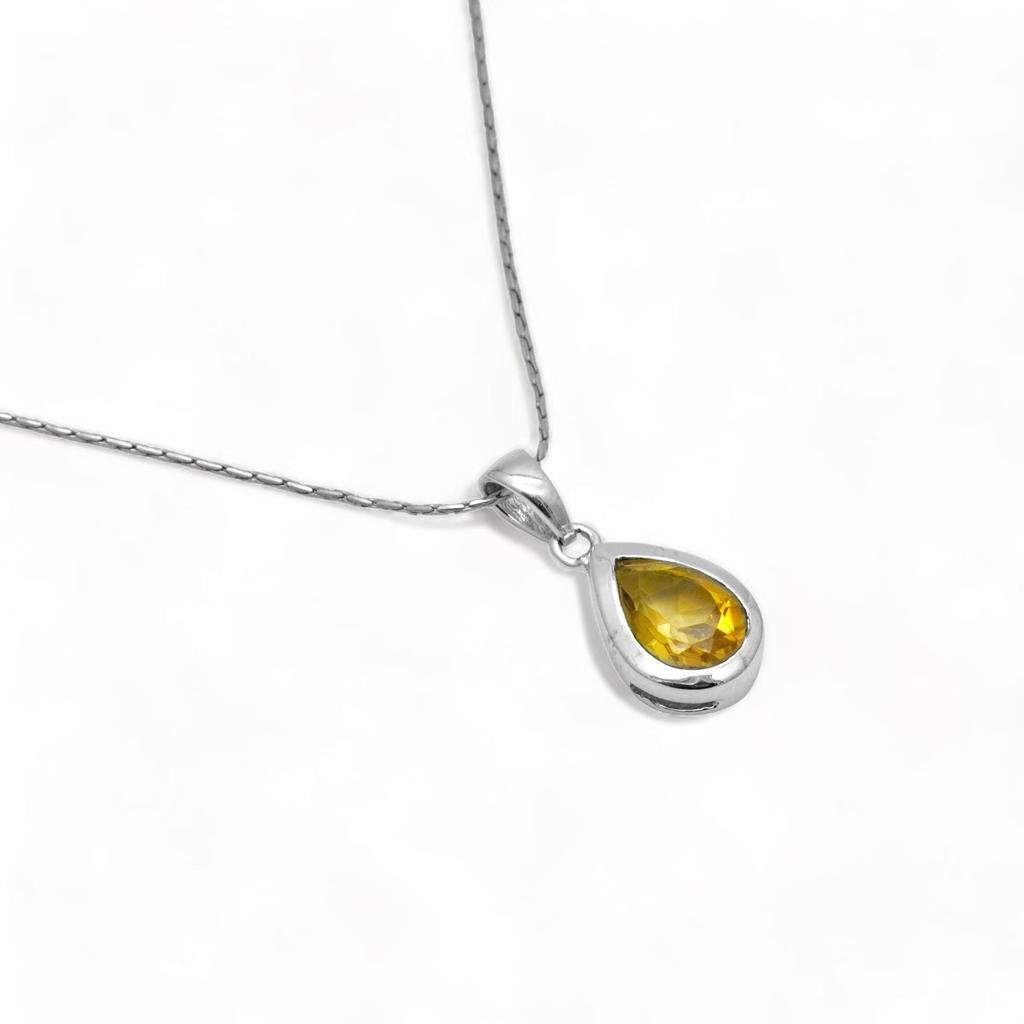 Minimal Citrine Pendant for Her, 92.5 Silver Yellow Pear Citrine Pendant