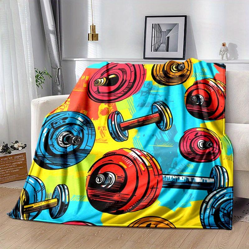 1pc. Colorful Gym Equipment Print Blanket - Perfect for Home Office Outdoor Gift Suitable All Seasonsz041732