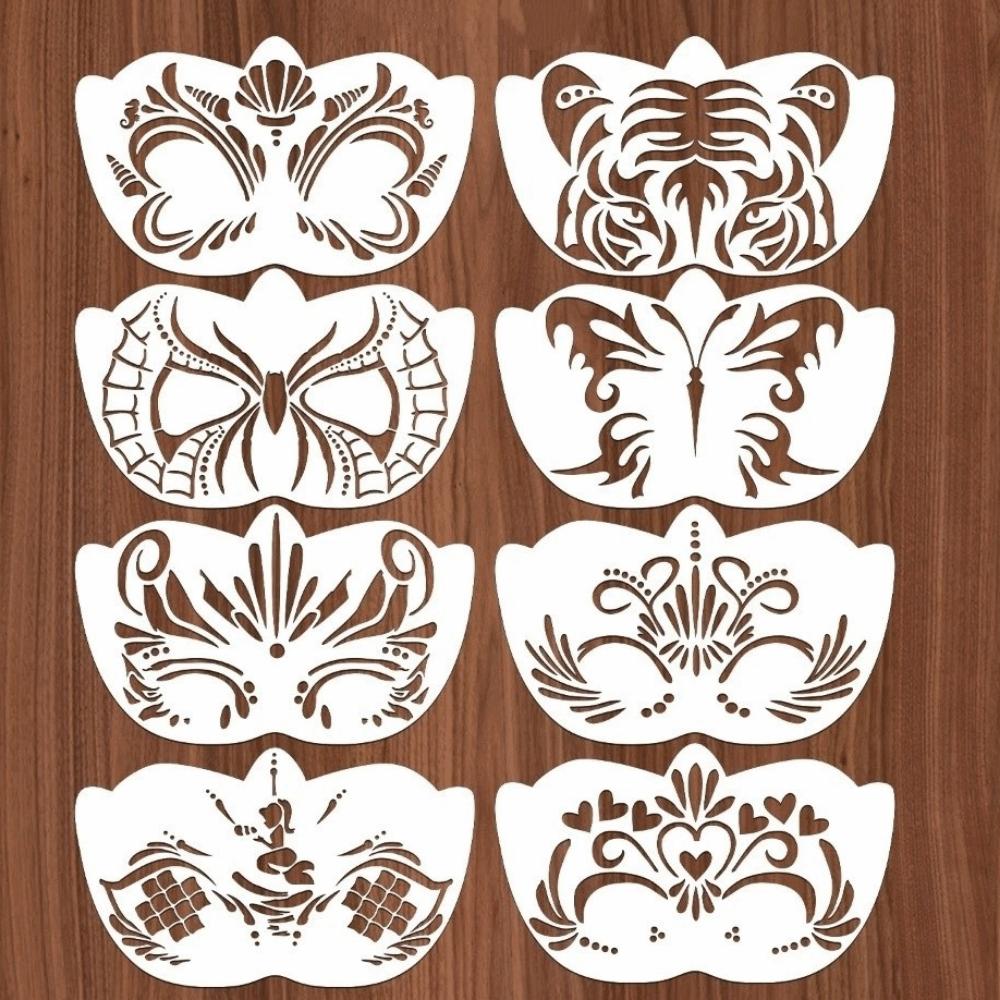 8Pcs Hollowed Body Art Stencils Multiple Pattern Face Paint Templates Cosplay