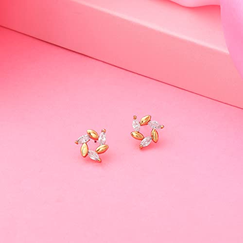 Серьги-гвоздики Estele с золотым покрытием 24 карата и американским бриллиантом в виде листьев для девочек