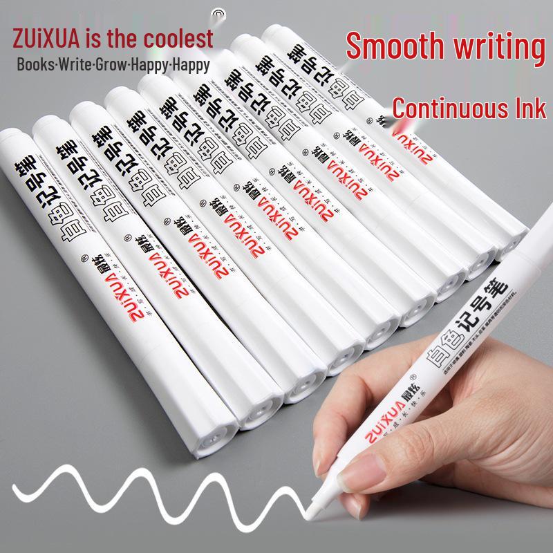 Quick-Drying Waterproof White Marker Pen - Large Capacity, Non-Fading, Thick Tip