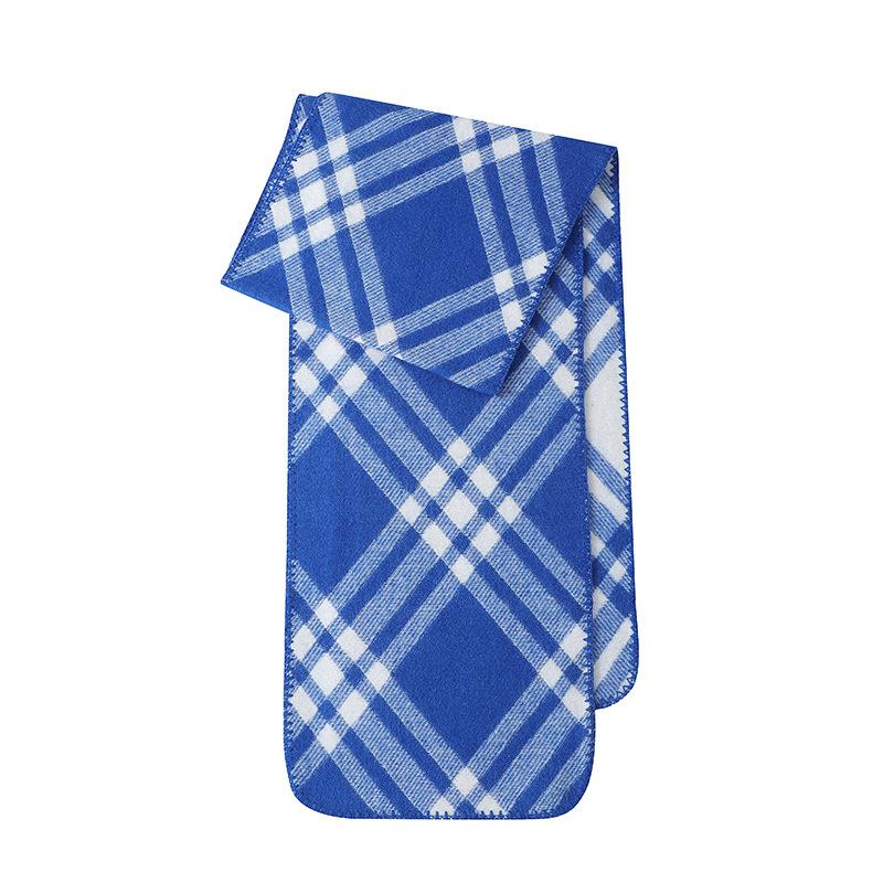 Retro blue and white plaid scarf women's autumn and winter senior sense versatile Korean hooded plaid warm couple scarf