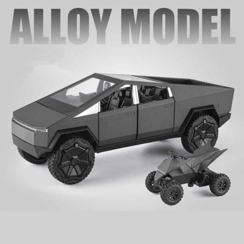 1/24 Tesla Cyber Toy Truck Pickup Alloy Car Model Diecasts Metal Toy Off-road Vehicles Car Model Simulation Sound and Light Kids Gifts