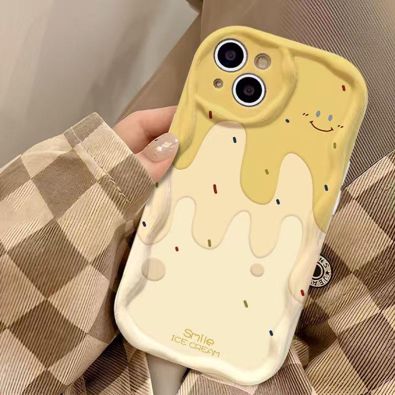 Cheese Wave Phone Case with Cream Curved Edges Suitable for Apple iPhone 13/14/15/16