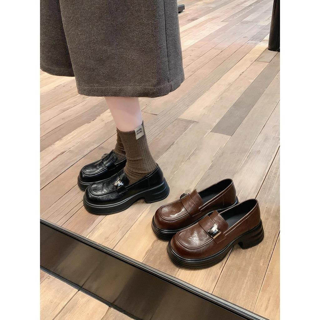 Виноградная студия motherlee высота увеличена на 5 см~ маленький человек Тяньцай квадратный круглый носок серебряная пряжка лоферы на одном педале