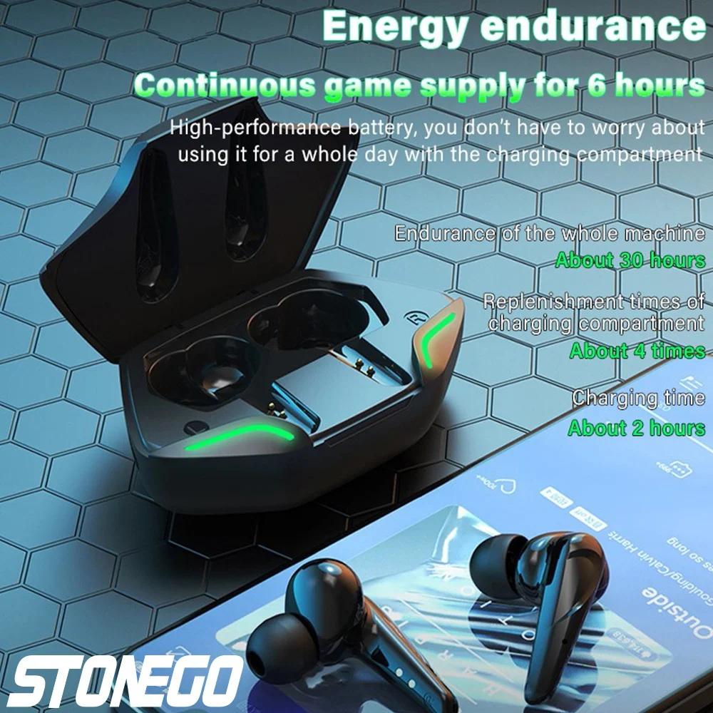 STONEGO Bluetooth 5.0 Wireless Gaming Headphones Earbuds Dual Mode Noise Cancelling Waterproof Earphones for E-Sports Music