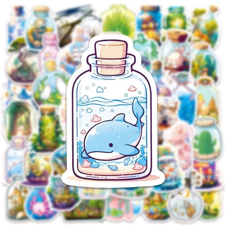 50PCS Cute Small Animal in The Bottles World Waterproof Graffiti Stickers for Helmet Bicycle Hand Account Pencil Case Decals