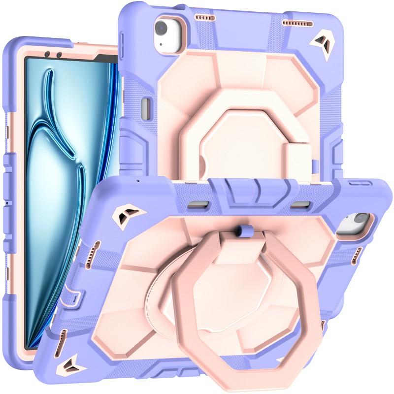 IPad Air 13-inch M3 M4 Case With 360 Rotating Stand Shockproof PC Silicone Hybrid Cover Hand Strap Carry Handle