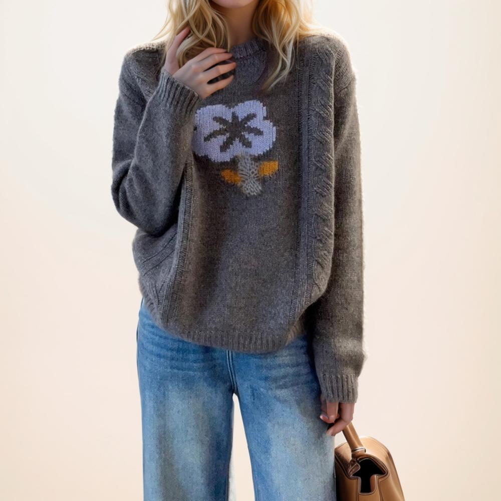 Dimanaf 2024 Новые осенние свитера, пуловеры, женские свитера с цветочным принтом, вязаные свободные свитера