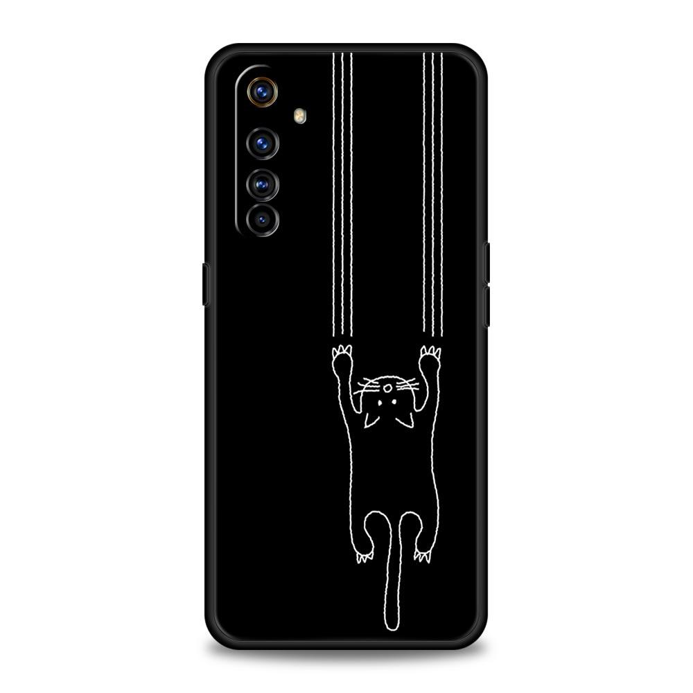 Чехол для телефона Realme 12 11 10 9 8 5G 7 6 GT5 GT3 GT2 Pro Plus C21 C11 C25 C35 GT Neo 2 3 3T 5, чехол с изображением черного кота, милый мультфильм