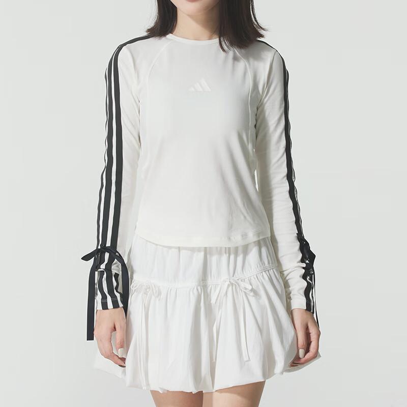 adidas Танцевальная приталенная футболка с отстегивающимся бантом, круглым вырезом и длинным рукавом, женские топы KG3861