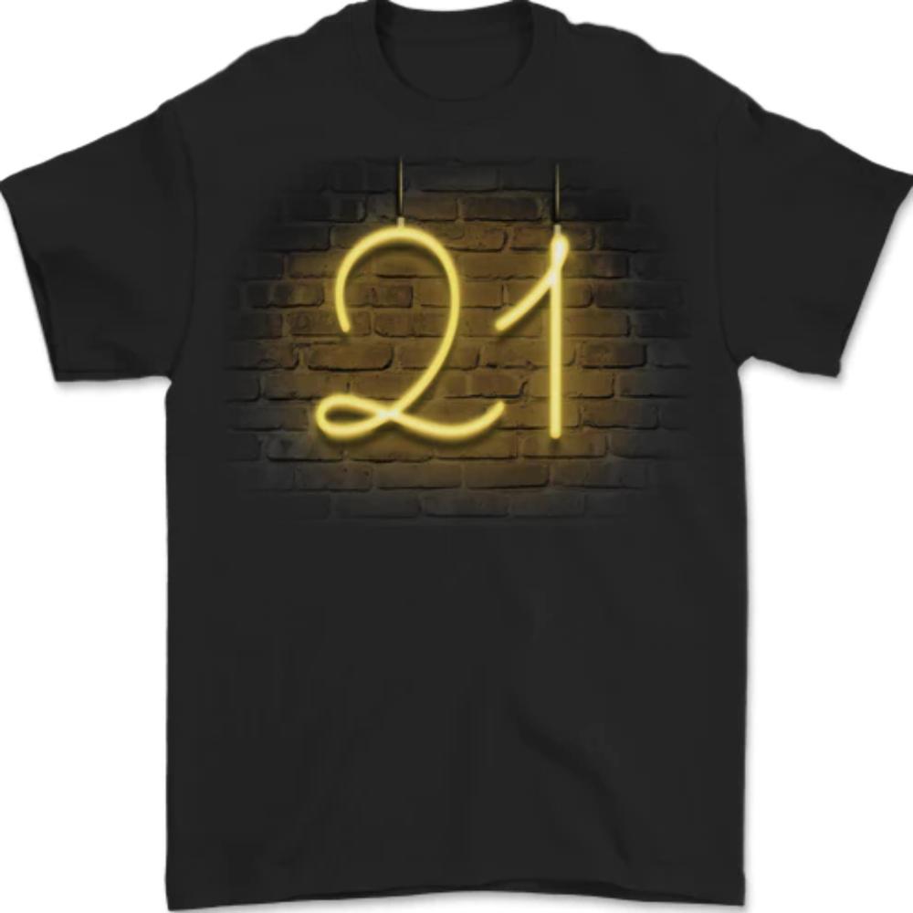 21st Birthday Neon Lights 21 Years Men's 100% Cotton T-Shirt-