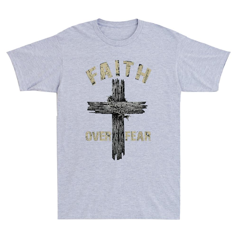 Jesus Christ Cross Faith Over Fear Quote Saying Christian Unisexs Black Tshirt