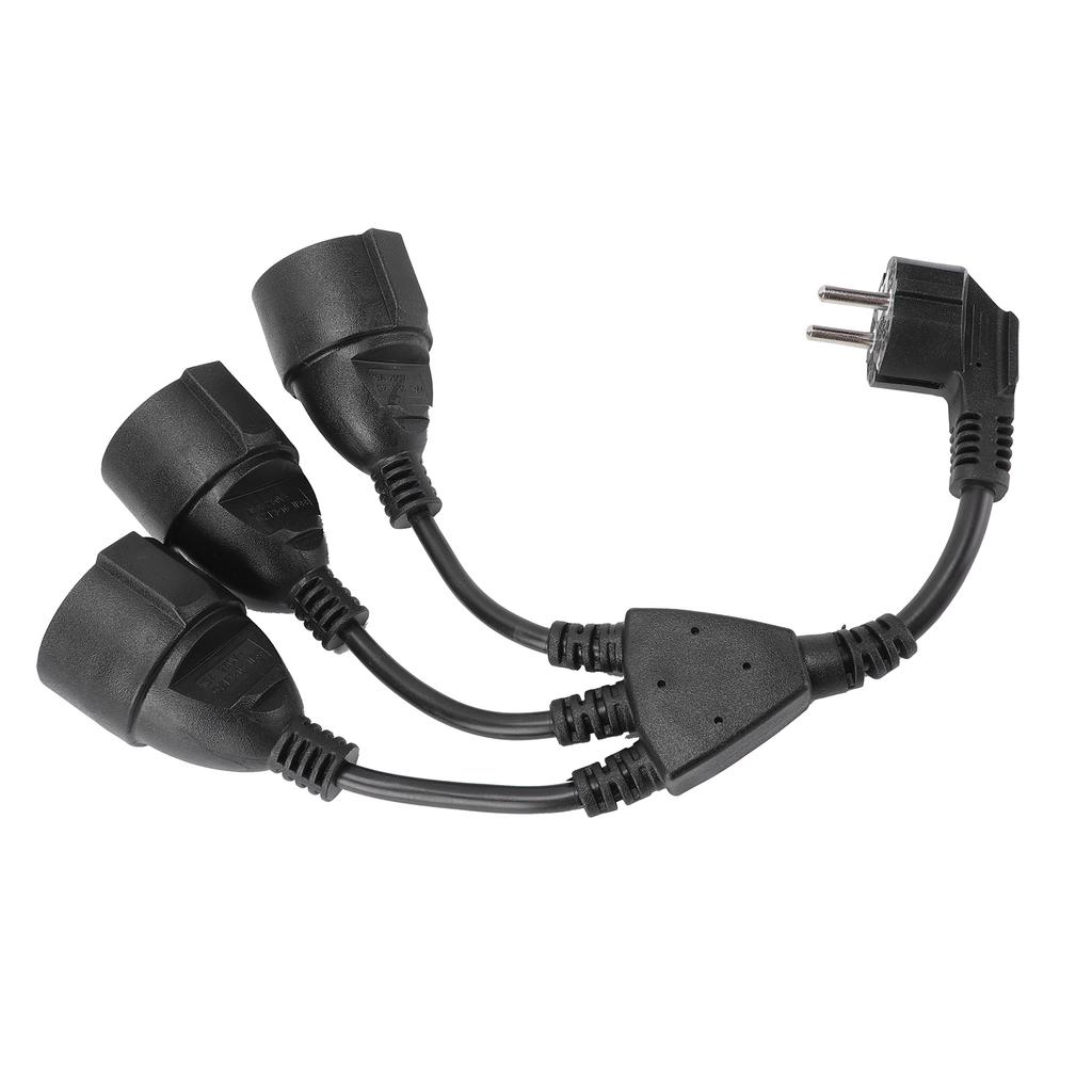 Power Cable Splitter 3 Outlet Adapter Extension Cord for Home Kitchen Office Maximum 16A 1.5mm² Black EU Plug