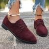 Fashion Retro Woman Flats Casual Suede Solid Color Single Shoes Female Lace Up Pointed Toe Shoe 2025 Spring Autumn Thick Heeled Moccasin