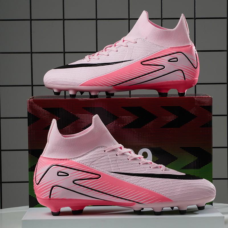 High-Cut Football Cleats Men Women Flyknit Upper Rubber Sole Suitable Turf Indoor Outdoor Fields