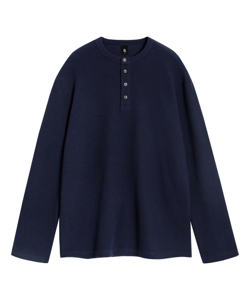 БРЕНСОН (вафельный) Свободная вафельная футболка-henley с длинным рукавом (4 цвета)