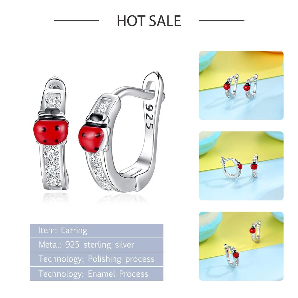 Милые серьги-кольца из стерлингового серебра 925 пробы с животными, серьги-кольца с красной эмалью для детей, модные ювелирные изделия, подарок