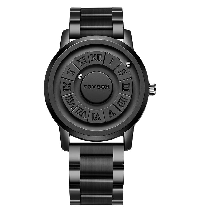 FOXBOX Watch Fashion Floating Magnetic Pointer Free Ball Bearing Creative Simple Waterproof Quartz Watch for Men