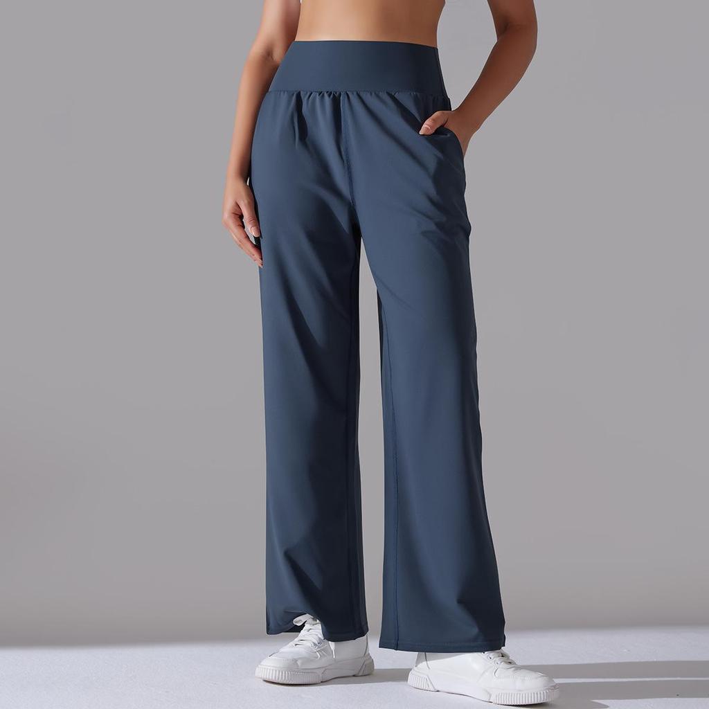 New Polished High-waisted Wide-leg Pants Sports and Leisure Loose Yoga Pants Pocket Hip-lifting and Thin Nine-point Pants
