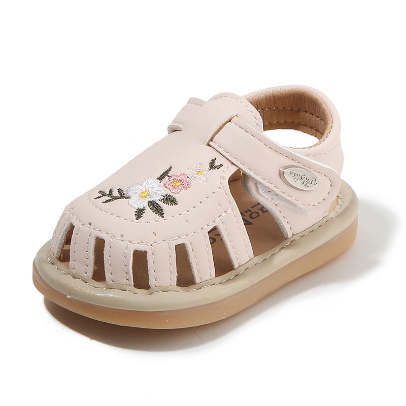 Girls' Embroidered Closed-Toe Walking Shoes Summer Soft Sole Non-Slip Princess Sandals0-1Breathable2Children's squeaky shoes