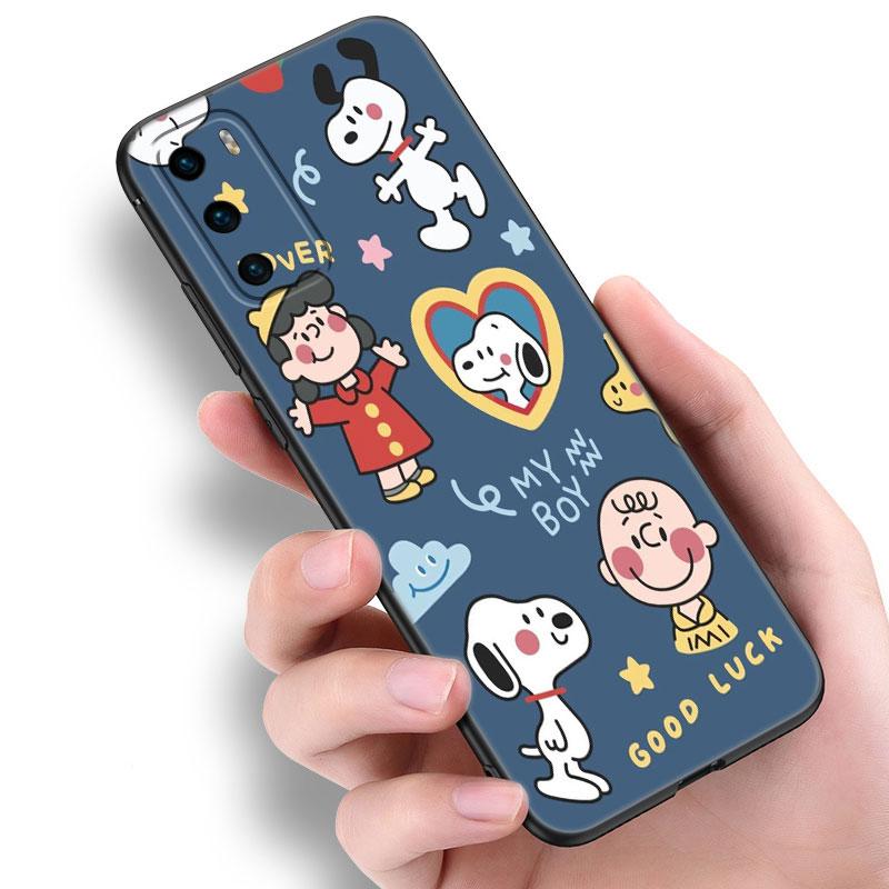 Мультяшный Каваи Снупи Черный Чехол для Телефона Для Huawei P10 P20 P30 P40 Lite P50 P60 Art P50E P Smart Z 2018 2020 2021 Pro 2019