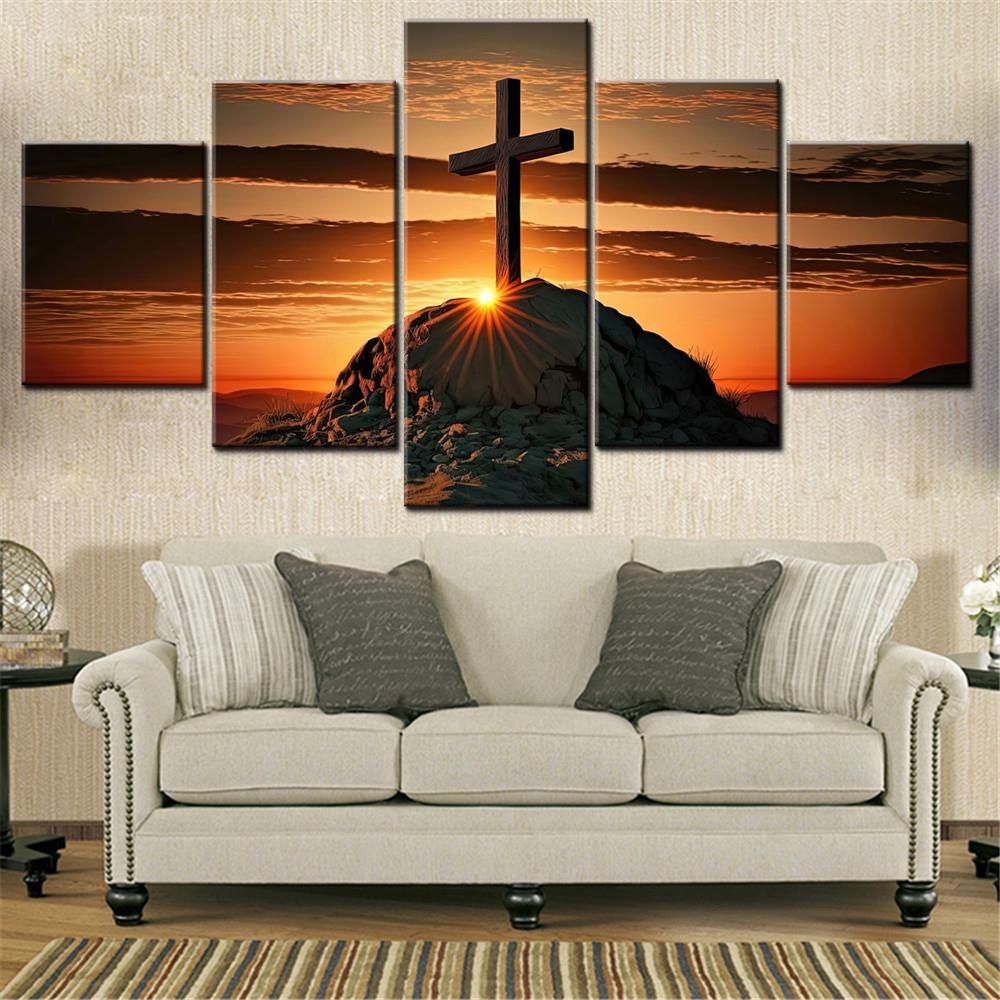 5 Pieces Canvas Wall Arts Poster Painting Graphics CGI Christian cross AI art Wallpaper Interior Home Decor Picture Printing Art