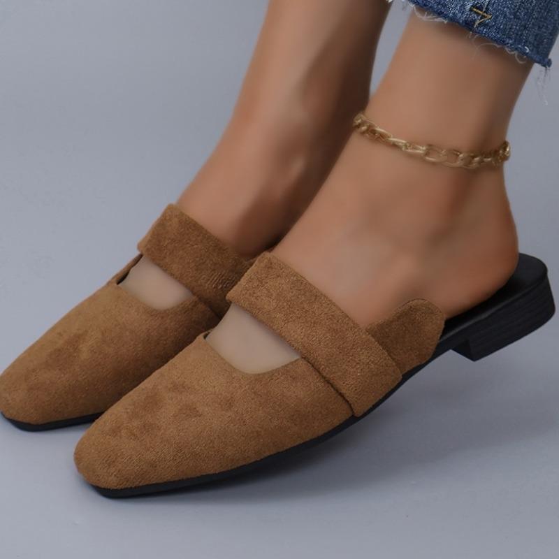 Women's Autumn Fashion New Solid Color Flat Shoes Suede Round Head Casual Brand Women's Muller Shoes Plus Size Slippers 41