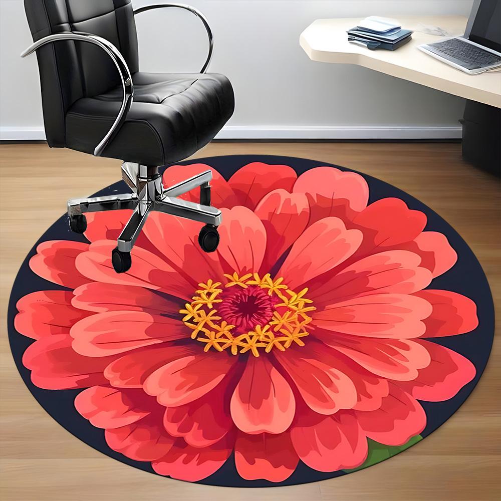 1PC Zinnia flower Office Round Rug, Non slip, Soft and Durable Office Rug for Interior Decoration, Perfect for Office