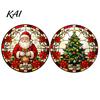 Easy to Install Window Stickers Round Christmas Sticker, Stained Glass Style, Removable Static Decorative for Home Cling, Santa Claus Tree PVC