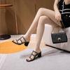 Модные босоножки с открытым носком Популярные классические туфли на высоком каблуке Лакированные заклепки Женские тапочки Летние женские босоножки Шлепанцы