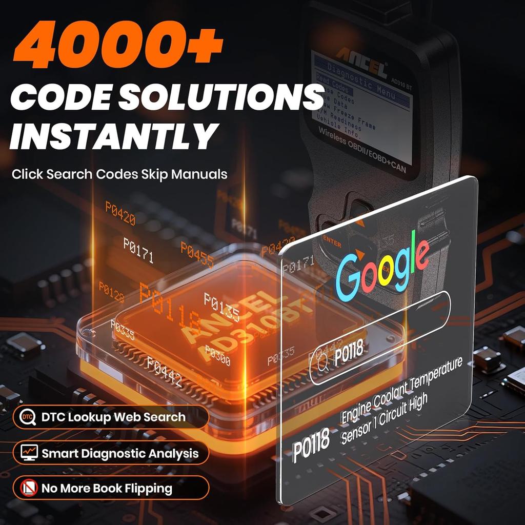 (Обновленный AD310) ANCEL AD310BT OBD2 Сканер Bluetooth - Читатель кодов неисправности двигателя, Escaner Automotriz С Премиум-приложением На IOS И Android, Автомобильный