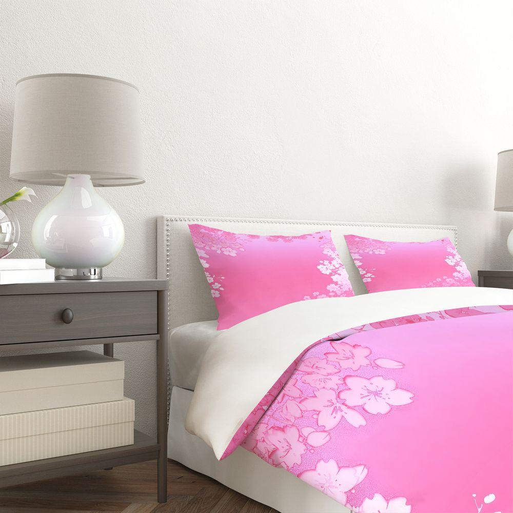 Pink Cherry Blossom Digital Print Duvet Cover Set Comforter Cover Bedding Set No Filler Girly Girl Bedroom Soft Decor