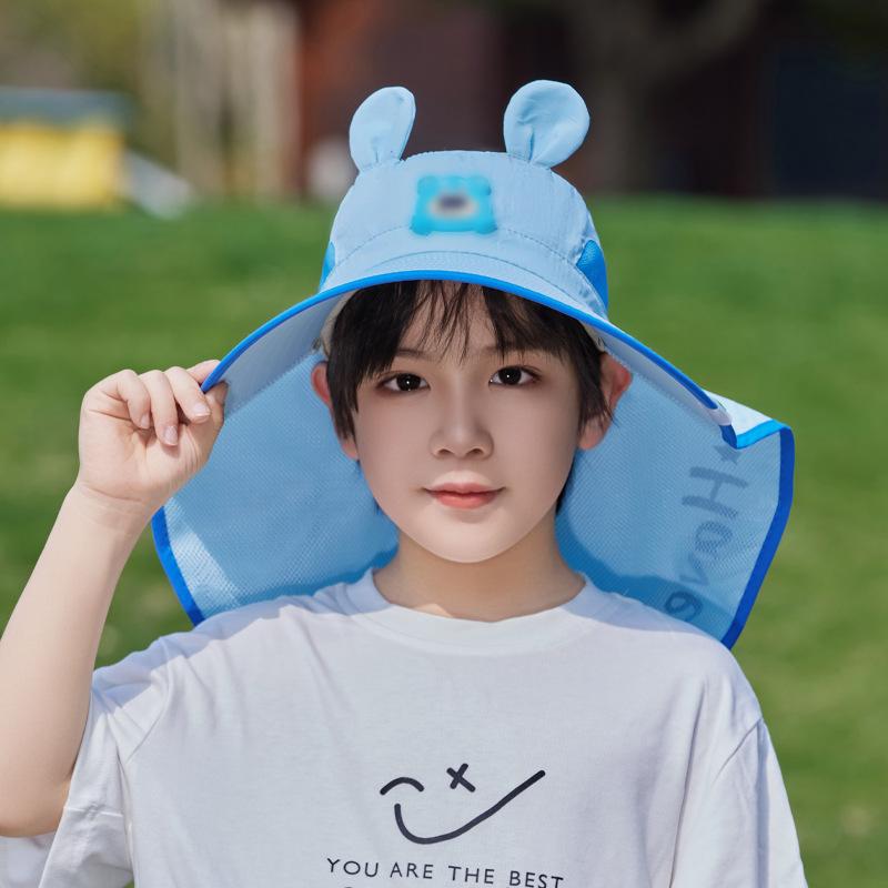 Children's hats boys and girls outdoor travel sun protection hat summer eaves shawl sun hat cartoon cute bucket hat