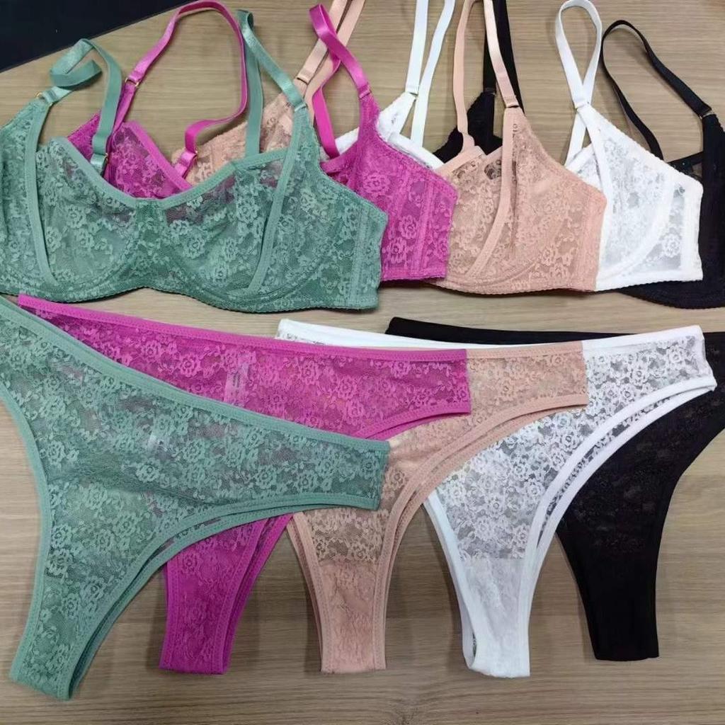 Sexy Lace Embroidery Bra Set for Women Ultra Thin Breathable Lingerie Comfort Bras and Thongs French 5 Colors