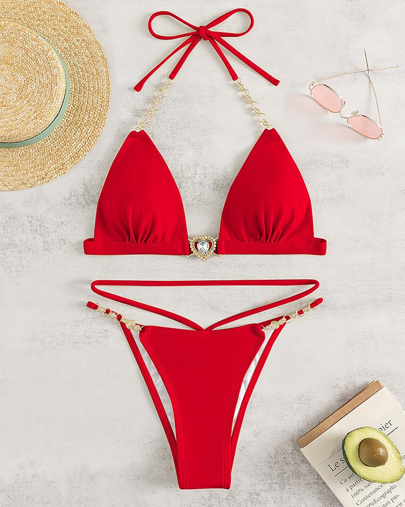 2025 European and American Solid Color Women's Sexy Bikini Split Swimsuit