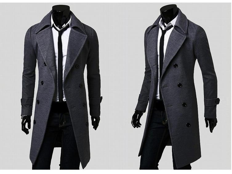 Мужской шерстяной тренч, облегающий крой, двубортный, M-4XL, осень/зима