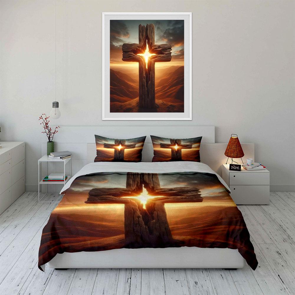 Wooden cross with sunlight. Bedding sets Duvet cover sets Duvet covers Pillowcases(1*Duvet Cover 2*Pillowcases without duvet insert)