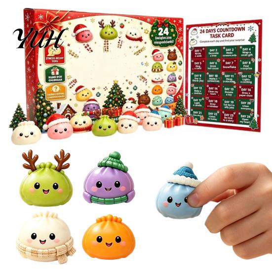 Educational Sensory Toy 24 Day Christmas Countdown Calendar, Soft TPR Bun Squeeze Dumpling Character Collection Set for Stress Relief, Festive Holiday