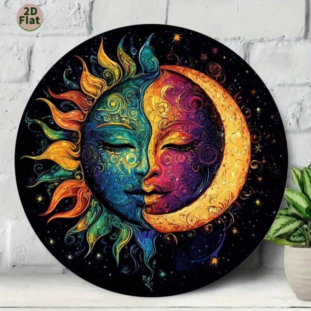 Двусторонняя алюминиевая настенная art Yin Yang, Солнце и Луна, яркие оттенки на черном фоне, для дома