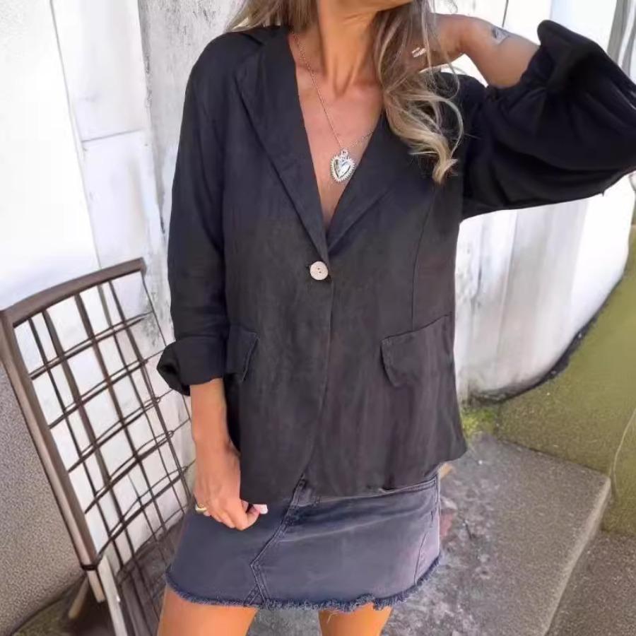 Women Soft Breathable Thin Coat Spring Plus Size Vintage Button Down Blazer Casual Solid Color Autumn Lapel Blazer Coat Ladies