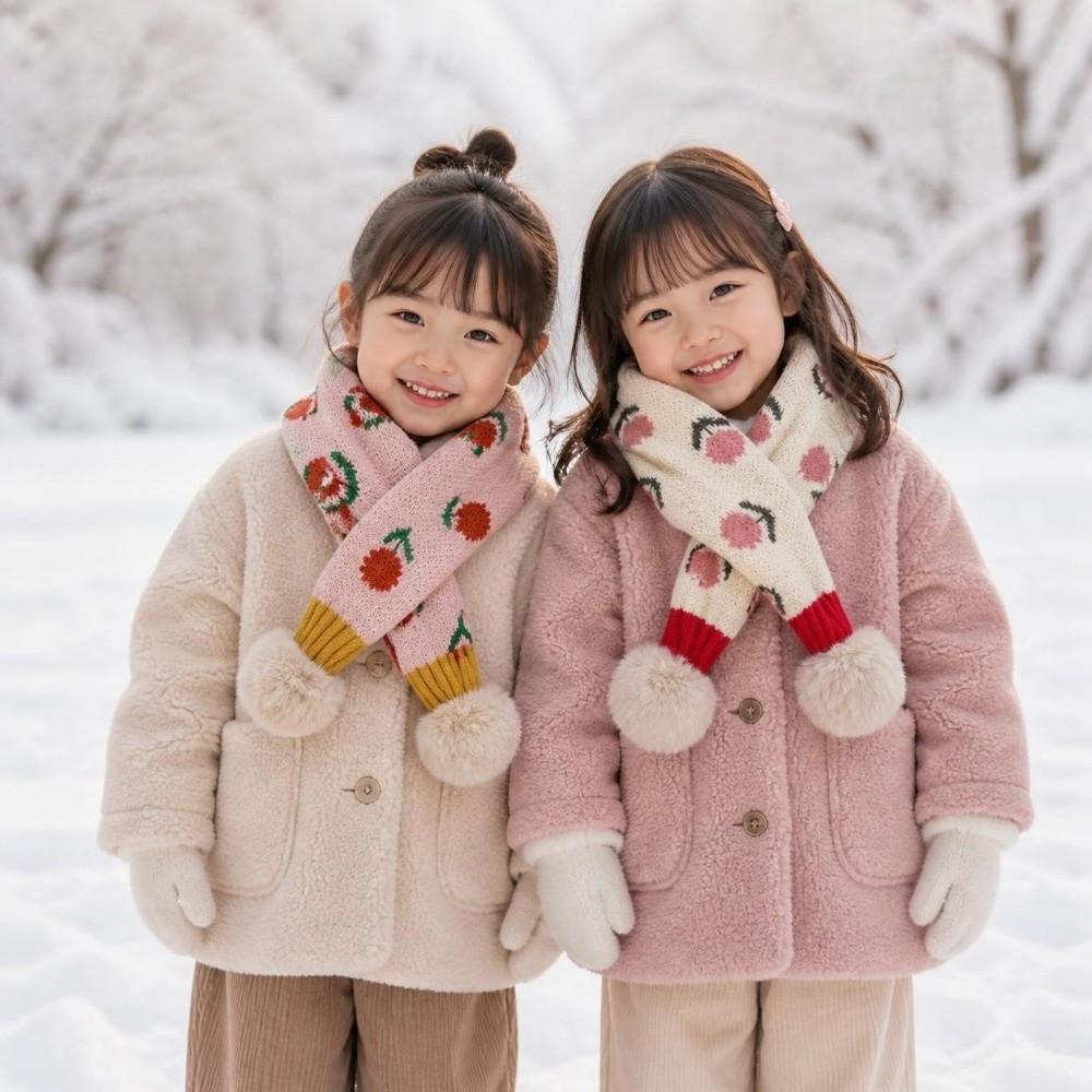 Jacquard Pattern Kids Winter Neckerchief Pompon Baby Girls Scarf Toddlers Warm Scarf Outdoor Use