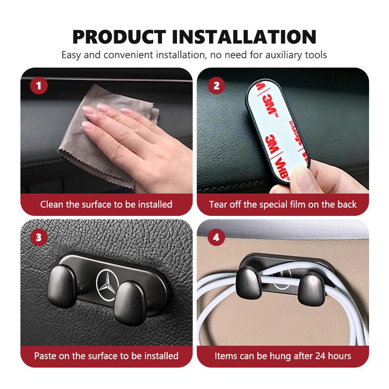 For Benz Zinc Alloy Car Hook Indoor Wall Hanger Sticker Hook Storage Accessories CITAN VITO SPRINTER CLS SLK Sport ML C200 C260 BW0