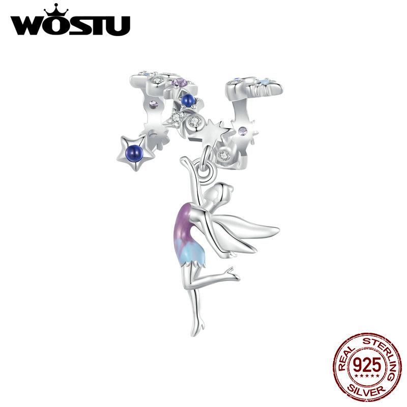 WOSTU Стерлингового серебра 925 пробы, бусины в форме сердца с изображением дневного и ночного эльфа, бусины в форме сердца для браслета, ювелирных изделий своими руками