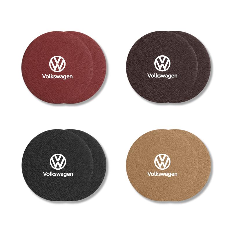 2pcs Car Leather Water Coaster Anti-slip Mats Bottle Cup Holder For Volkswagen VW Tiguan CC Jetta Polo Golf Passat T-ROC Touareg zf9