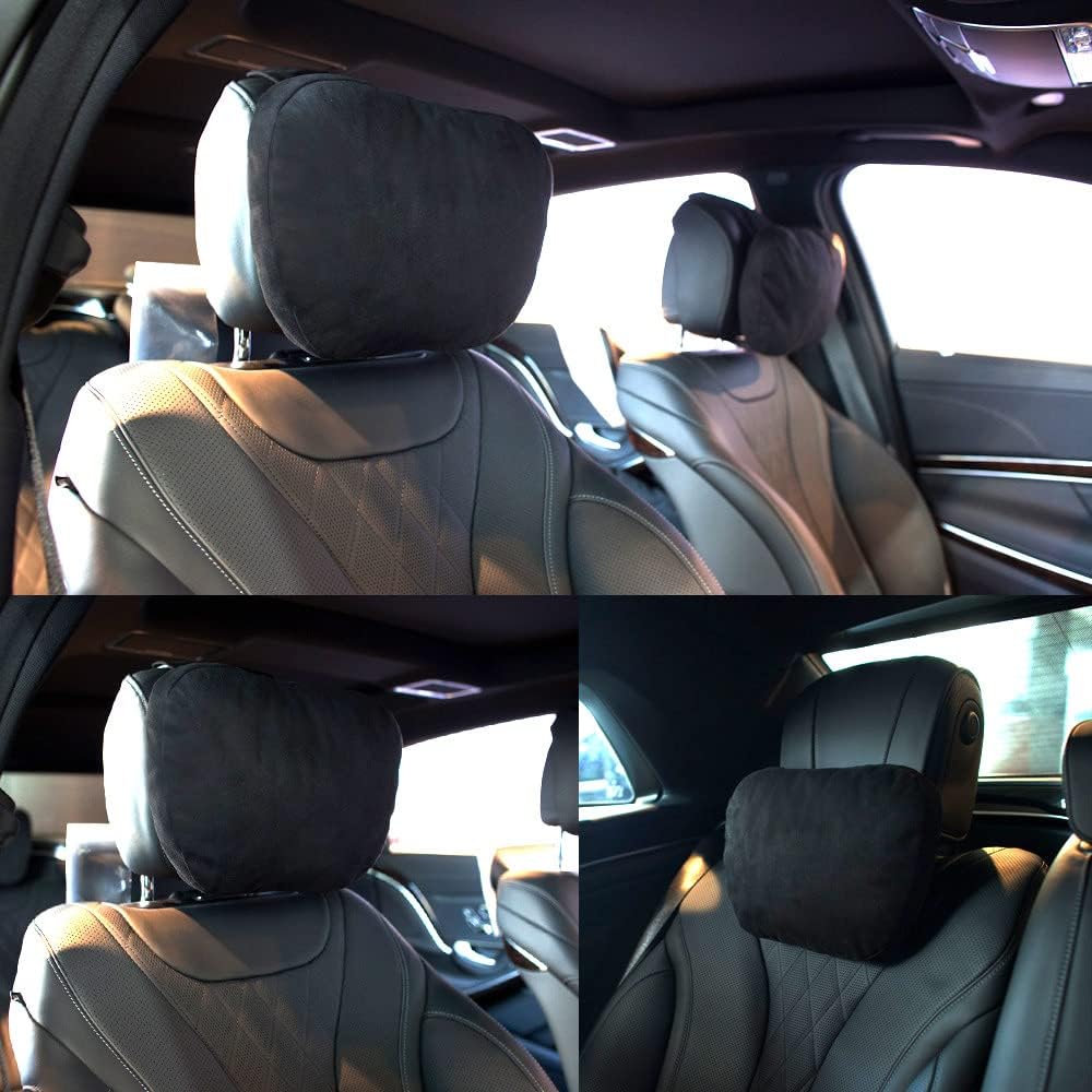 2Pcs Car Seat Pillow Auto Headrest Comfortable Pillows for Travel Interior Accessories(Head,Black)