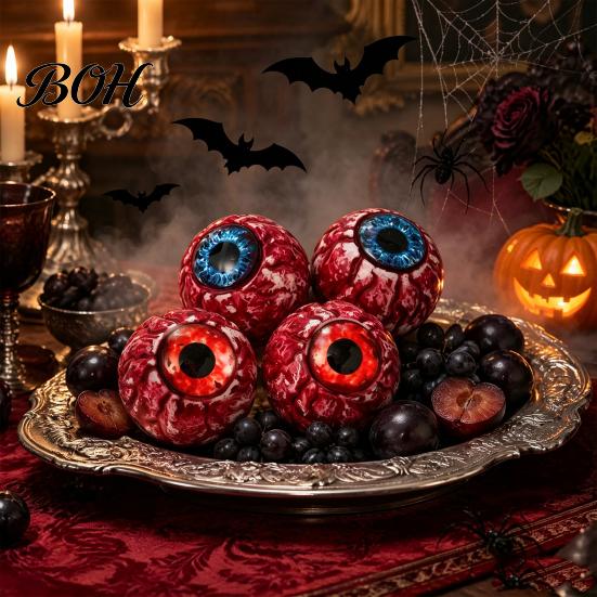 Reusable Halloween Display Items Hanging Eyeballs Decoration, 4 Pcs Scary Realistic Fake Blood Eyes in Eyeball Decorations Net Bag for Haunted